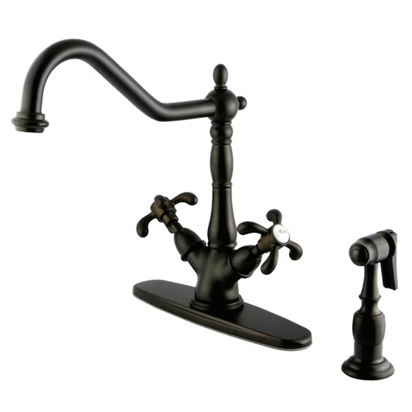 Kingston Brass French Country Mono Deck Mount Kitchen Faucet W/ Brass Sprayer, Bronze KS1235TXBS - main